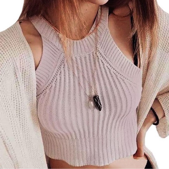 Brandy Melville Tops - Brandy Melville Pink High-Neck Knit Tank Top
